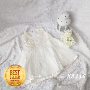 Gaun Baju Pesta Bayi 6 12 Bulan Mewah Model Terbaru Dress Polkadot Korean Style Vintage Soft Color Putih Dusty Pink KA116