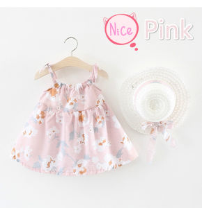 Baby Girl Dress With Hat Set For 1 Year Old Baby Clothes For Girls Yellow Blue Pink Flower Print