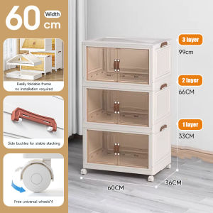 Foldable Storage Cabinet Multi-layer Installation Free Storage Organizer with Wheel for Clothes Books Toys