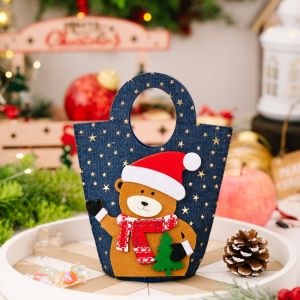 LSMSMAVDS Cartoon Christmas Gift Bag Snowman/Elk Denim Santa Claus Candy Bag Cute Large Capacity Christmas Gift Bucket For Friends Gifts