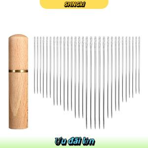 SHNGki 30Pcs Sliver Mù Kim May Thép Không Gỉ Bên Lỗ Người Già Tự Threading Kim Khâu Pin DIY May Beading Công Cụ