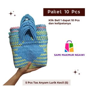 PAKET HEMAT 10 PCS Tas Anyaman Plastik LURIK KECIL (S) Untuk Hampers Belanja Pasar Bingkisan