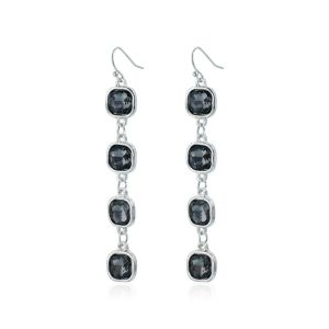 ZYJC Black Crystal Beaded Jewelry Set Double-layer Spliced necklace Western Style Square Diamond Necklace Bracelet Earrings Womens Everyday Accessories