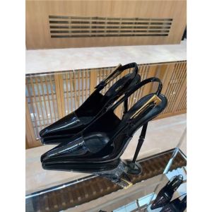 [Free Shipping] Womens High Heels 2025 Summer New Hollow Black Pointed Toe Elegant Small Gold Heel Patent Leather Closed-Toe Stiletto Sandals