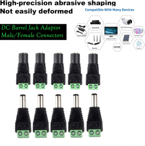DC Barrel Jack Adaptor Male/Female Connectors High Precision Abrasive Shaping Not Easily Deformed Compatible with Many Devices