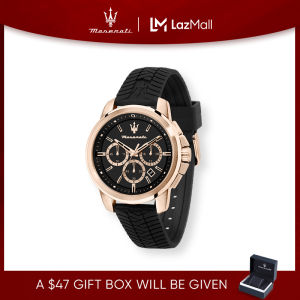 【BEST SELLER】[2 Years Warranty] Maserati Successo 44mm Case Black Silicon Strap Mens Chronograph Quartz Watch R8871621012