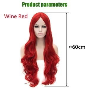 Wig Base Wavy Merah 60 Cm Curly Wanita Cosplay Rambut Palsu Wig Lolita Daily Wig Full Lace Long Big Wave Rambut Palsu Hair Extension Panjang Bergelombang Berkualitas Rambut
