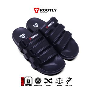 Rootly - Sandal Slipper Pria Conifer Velcro Hitam