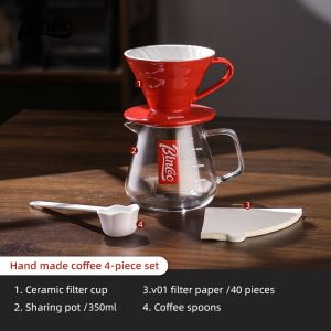 Bincoo phin pha cà phê Đặt Tay Sản Xuất Bia Bộ Cà phê Gốm V60 Nhỏ Giọt Với Kính Rót-Hơn Bộ ấm đun nước 600Ml