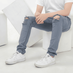 ZWECKOUT LABEL - Celana Jeans Pria Sobek Lutut Slim Fit Bikers Bio Blits