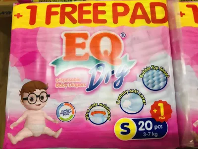 EQ Dry Disposable Baby Diapers Small 20 Pack with 1 Free Pad Bubble Top Sheet Cottony Soft Cover Ultra Wide Absorbent Fit for 3-7 kg