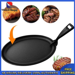 Vktech Large Cast Iron Griddle 10.6x6.89in Oval Fajita Skillet for Versatile Cooking in Home or Restaurant Settings