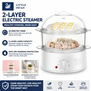 Household Multifunction Electric Food Steamer 2/3 Layers Large 3L Capacity Siomai Steamer Smart Timer Egg Boiler Electric Cooker Detachable Steaming Pot for Steamed Bun Siomai Hot Dishes Automatic Power‑Off Kitchen Cooking Appliance