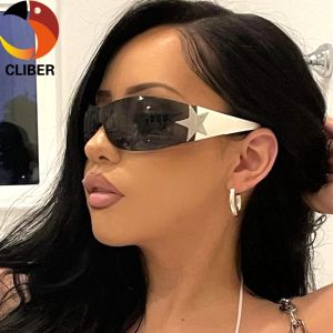 CLIBER Luxury Punk Sports Sunglasses Women Brand Designer Y2K One Piece Sun Glasses Men Goggle Shades UV400 Five Star Fashion Eyewear newcln