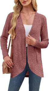 DouBCQ  Womens Long Sleeve Cardigan Lightweight Casual Front Open Ribbed Knit Sweater Cardigan
