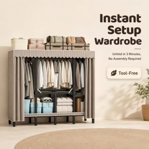 Modern Thickened Cloth Wardrobe Gauze Curtain Storage Rack Wardrobe Assembly Wardrobes Open Storage Cupboard