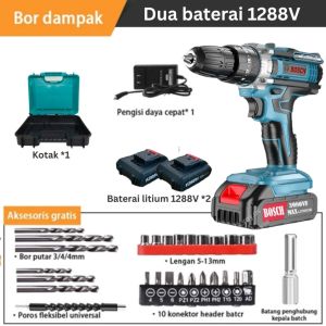 Bosch 1288V Mesin Bor Listrik Tanpa Kabel 2 Baterai Cas 10mm Mata Bor Obeng Listrik Murah Bor Tangan Baterai Besi Tembok Beton Kayu - Cordless Drill Bor Cas MESIN BOR TANGAN RECHARGEABLE