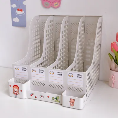 กล่องใส่แฟ้ม 4ช่อง ชั้นวางหนังสือ แฟ้มใส่เอกสาร แฟ้มจัดเก็บ ที่ใส่กระดาษA4 ที่ใส่ปากกา ที่ใส่หนังสือ ที่ใส่สมุด ชั้นจัดเก็บ ตู้จัดเก็บ บนโต๊ะ XPH147