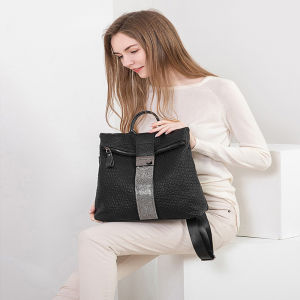 Genuine Leather BackpackSLGOL Womens Backpack Black Genuine Leather Backpack Ladies Shoulder Bag Casual Travel Daypack