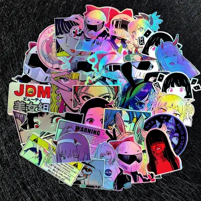 32PCS-Pack JDM Colorful Girls Reflective Vinyl Sticker Set for Motorcycle Racing fuel tank Side body Panels Mudguard top box Windshield and other decoration