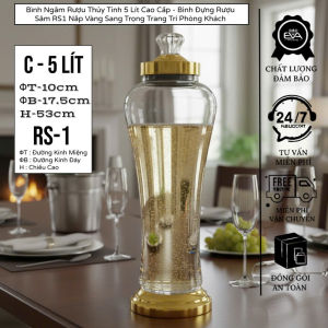 Bình Ngâm Rượu Thủy Tinh Có Vòi 5 Lít RS1V - Bình Đựng Sâm Dáng Cao Nắp Vàng Phục Vụ Tiệc Sự Kiện Sang Trọng