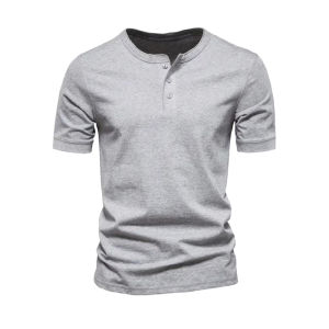 Mens Button Henley neck Shirt Short Sleeve Casual Button Solid color Fashion T-Shirts Summer Cothes For Men Husband