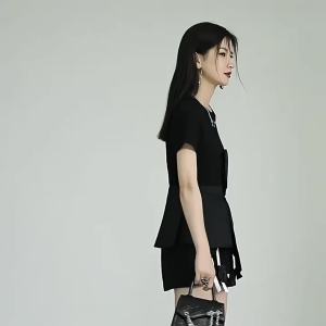 XITAO Fashion Folds T-Shirts Solid Color Irregular Patchwork Women Top 2023 Summer New Simplicity Temperament T-shirt HQQ0772