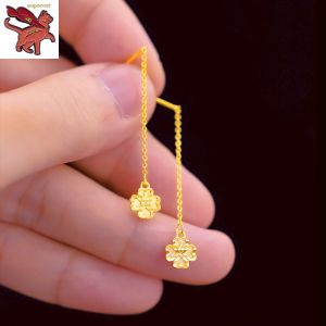 Pure 18k Saudi Gold Pawnable Earrings for Women Four leaf earrings niche personality Fashion Girls Earrings Jewellery Gifts