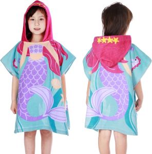 Kids Hooded Beach Bath Towel Baby Surf Poncho Toddlers Soft Real Cotton Wrap Hooded Towels for Kids Boy Girl