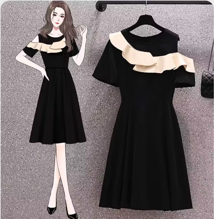 korean sexy midi black dress for woman casual plus size cocktail dress ...