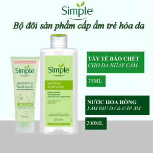 Combo nước hoa hồng toner Simple 200ml + tẩy tế bào chết Simple cho da nhạy cảm 75ml