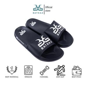 Sandal Pria Batraz Polos Hitam Anti Selip Tampilan Grafis Nyaman Ukuran 39-43
