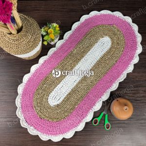 Taplak Meja Tamu Anyaman Seagrass Oval Table Runner Seagrass Ukuran 40x80 cm Kerajinan B.Craftjogja