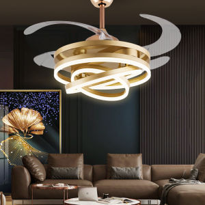 Luxury Ceiling Fan With Light Remote Control Chic Chandelier Fan Invisible 42/48 Inch Chandelier For Living Room Dining Room Retractable Ceiling Fan Light Reversible LED 3 Color Dimmable Deformed Ceiling Fan Lamp
