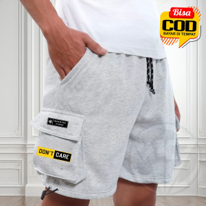 Celana Pendek Cargo Pria Motif DONT CARE Rip Pinggang Karet Size M- XXL Termurah Terlaris
