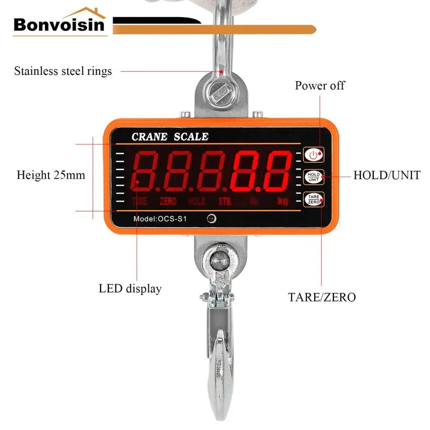 Bonvoisin Rechargeable Crane Scale 2000lb Hanging Scale Digital