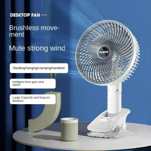 Solar-Powered USB-Rechargeable Desktop Fan—Portable Low-Noise 4-Inch Electric Fan Clip-On Fan