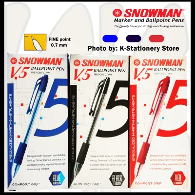 Bolpen Snowman Ballpoint Pen V-5 (Hitam / Biru / Merah) [Lusin]
