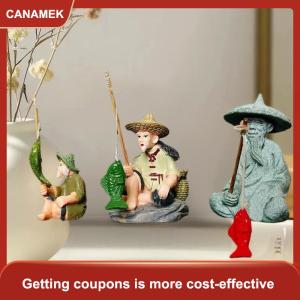 【CANAMEK】 1 mảnh Zen Mini Cá bức tượng trang trí hồ cá Phụ Kiện cổ điển bằng đá sa thạch ngư dân tượng cho hồ cá vườn trang trí nội thất