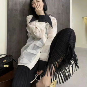 Nova quality⭐One person one pleat ⭐ Loose simple solid color straight tube pressed pleated micro pants tassel temperament casual comfortable Miyake pleated pants