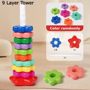 **Malaysia Seller** Baby Rainbow Stacking and Spinning Tower Toy Early Learning Training Hand Fine Motor Color Montessori toy