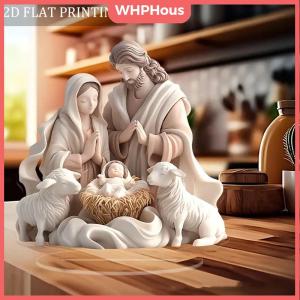 WHPHous 2026 New Nativity Birth Scene Xmas Table Centerpiece Accessory 2D Flat Acrylic For Home Office Decoration Party Ornment