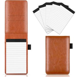 GORGE Leather Cover Mini Notebook A7 Size Lined Paper Memo Pad Portable 30 Sheets Pocket Notepad Office Use