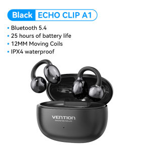 Vention ECHO CLIP A11 หูฟังไร้สาย Bluetooth 6.0 แบบ Open Ear Clip หูฟัง Bluetooth สำหรับเล่นกีฬา หูฟังในรุ่น ENC ใช้งานแยกซ้าย/ขวา พร้อมที่เกี่ยวหูและที่เกี่ยวหู