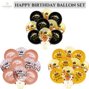 12 Inches Birthday Crown Confetti Sequin Balloon Set | 10pcs Happy Birthday Balloon Set | Decoration Balloon | Belon Hari Jadi | Party Decoration Balloon | Belon Hari Jadi Kanak-kanak | 生日亮片气球套装 | Ready Stock