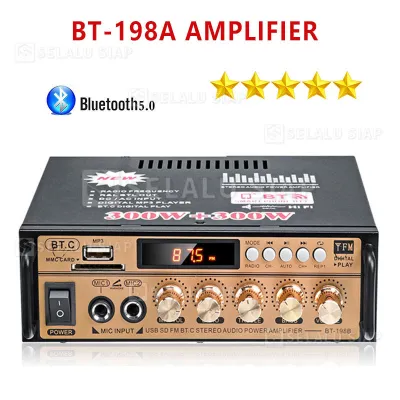amplifier mini bluetooth Bluetooth Power Stereo Audio Amplifier 300W + 300W 2Channel FM USB SD Rumah KTV Cinema Radio Music Player Kelas D Amplifier Amplifier Mobil