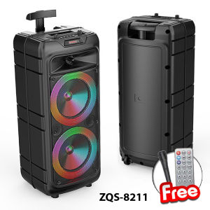ZQS 8220 Dual 8" 40W Bluetooth Speaker Super Bass Wireless Mic RGB Light Karaoke Trolley Speaker KTV