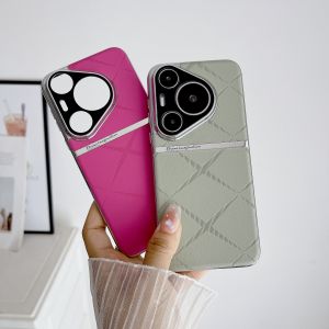 Shockproof Leather Geometric Electroplating PC Case For Huawei Pura 70 Pro 80 Ultra Slim Camera Protection Phone Cover Funda