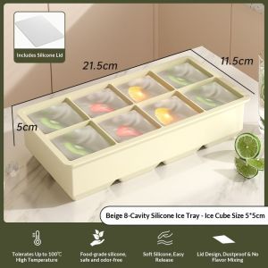 Rosy Recess Food Grade Silicone Ice Cube Tray with Lid - Large Ice Block Mold for Home Use Easy Release and Dust-Proof Design