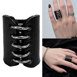 MADEWITH Black Leather Texture Leather Ring Outfit Accent 1.8 / 0.71 in Inner Diameter Decorative Jewelry Ring Fashion Accessory Punk Ring For Daily Use